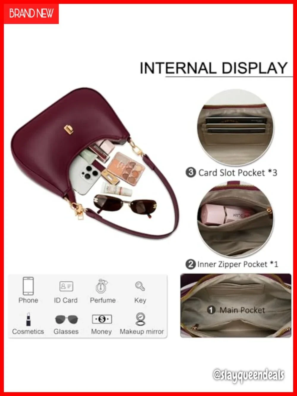 Vegan Leather Hobo Bag with Zipper Closure, Adjustable Crossbody Chain Strap,